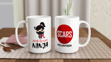 Load image into Gallery viewer, For Volunteers Only - Anti-Scam Ninja White 15oz Ceramic Mug - SCARS Design - Worldwide Product
