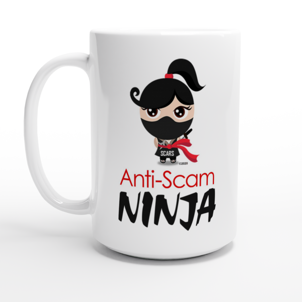 For Volunteers Only - Anti-Scam Ninja White 15oz Ceramic Mug - SCARS Design - Worldwide Product